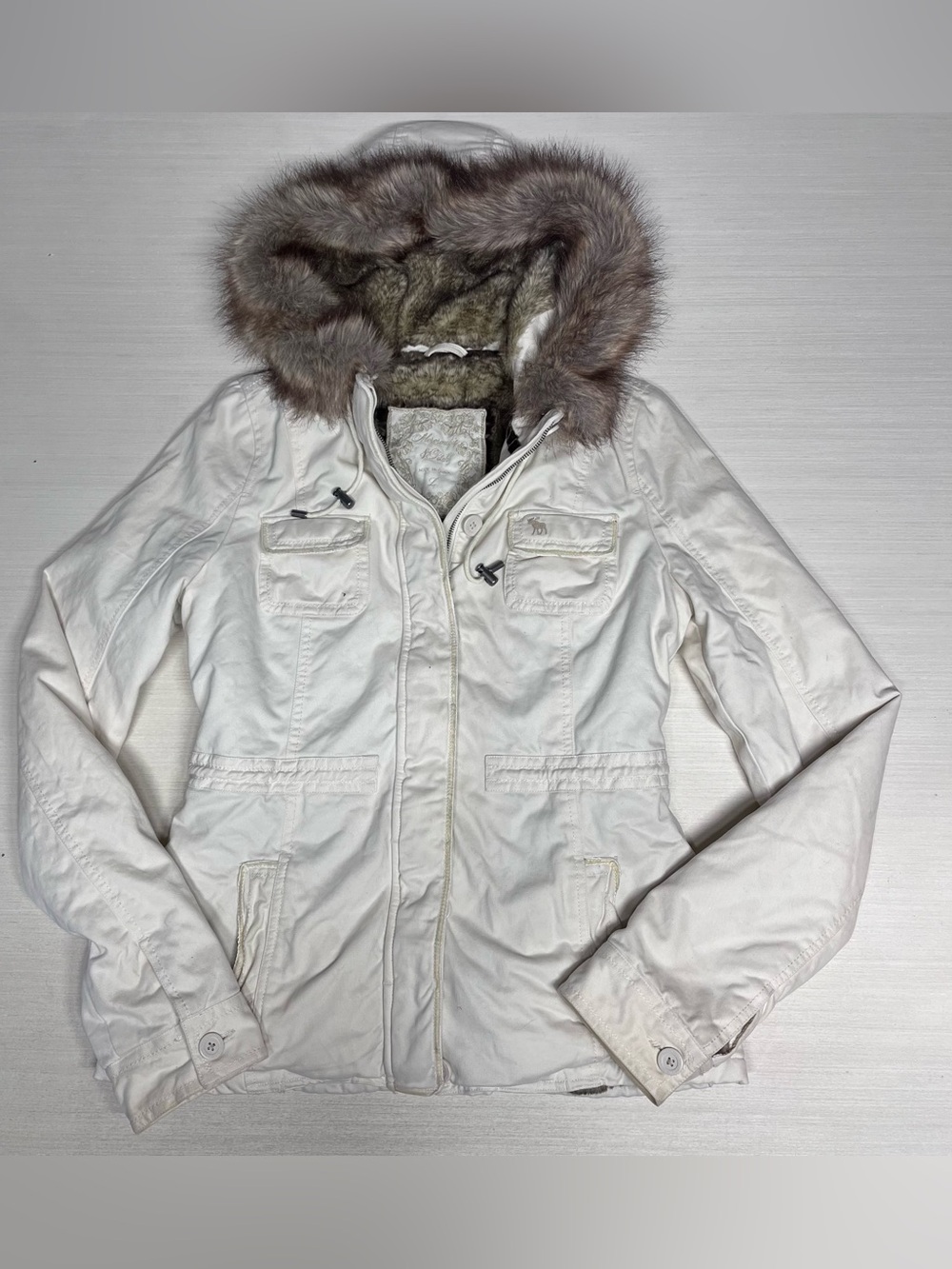 Vintage Y2K Abercrombie & Fitch Faux Fur Hooded Bomber Jacket large